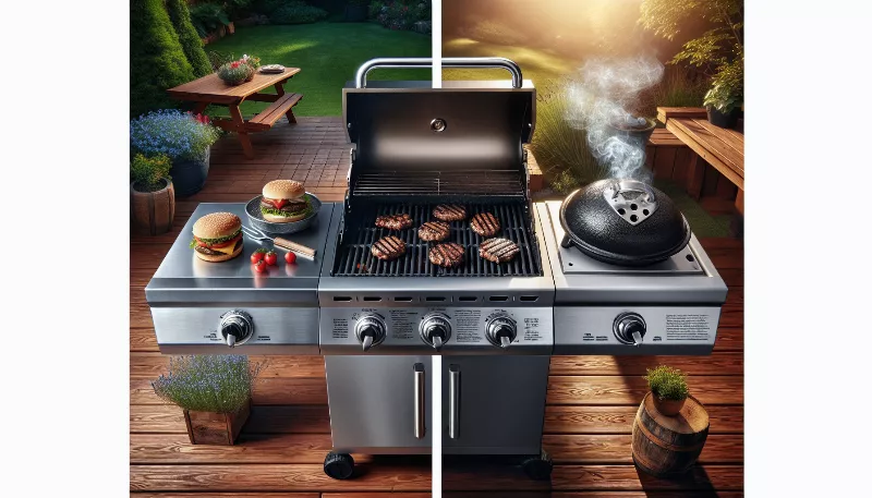How do American gas grills compare to charcoal grills in terms of flavor and convenience?