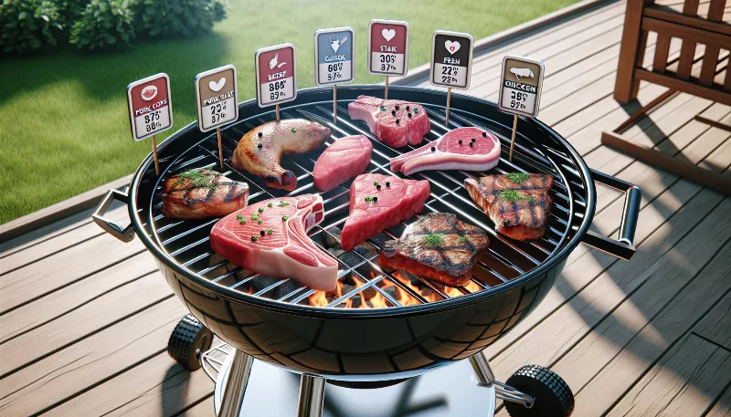 What are the key temperature settings for grilling different types of meat on an American grill?
